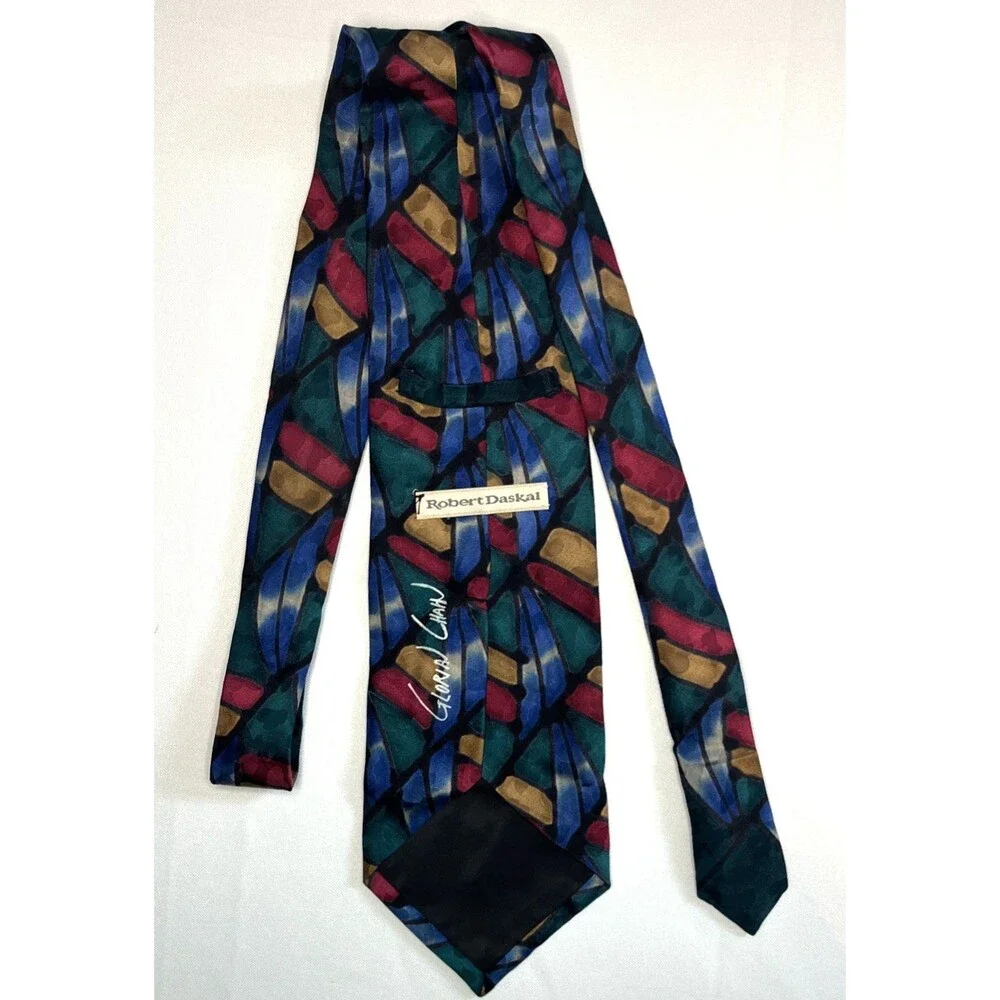 Robert Daskal 100% Silk Necktie Hand Painted & Signed  Geometric Pattern